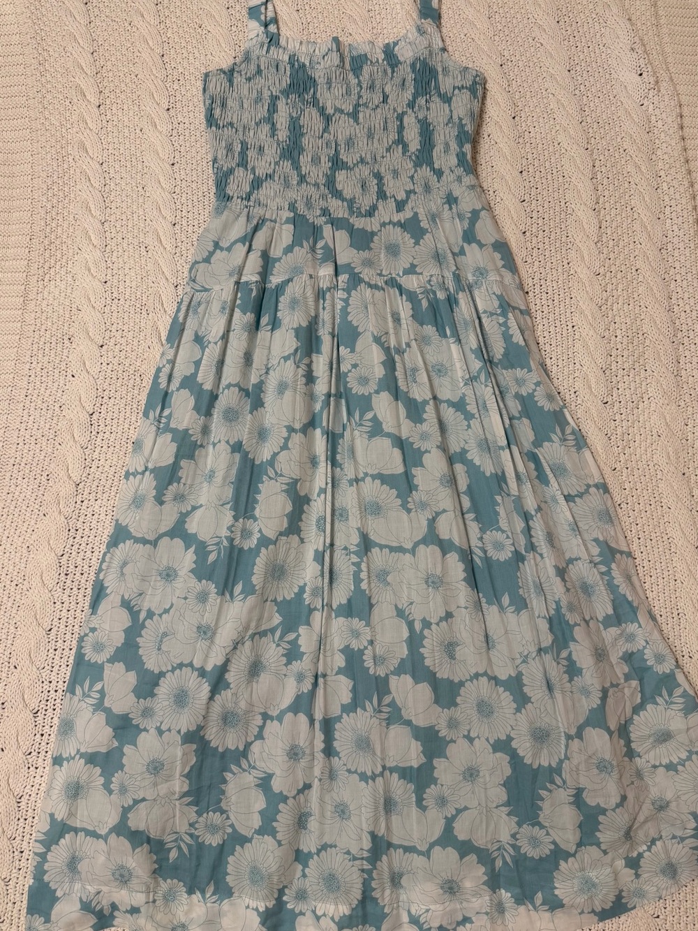 On 34th XS Blue & White Floral Smocked Maxi Dress